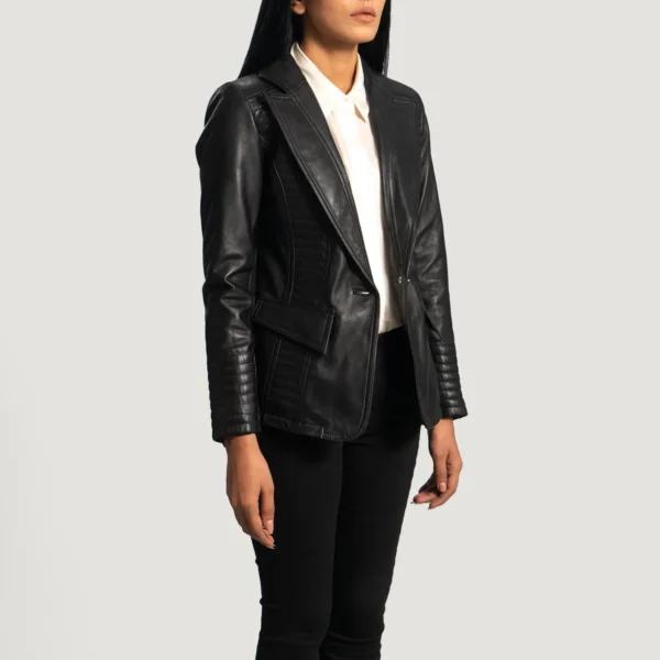 Selina Black Leather Blazer - Image 5