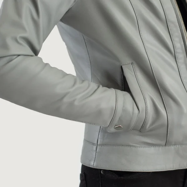 Buy Best Classic Looking Fashion Vixen Grey Classic Collar Leather Jacket - Image 6