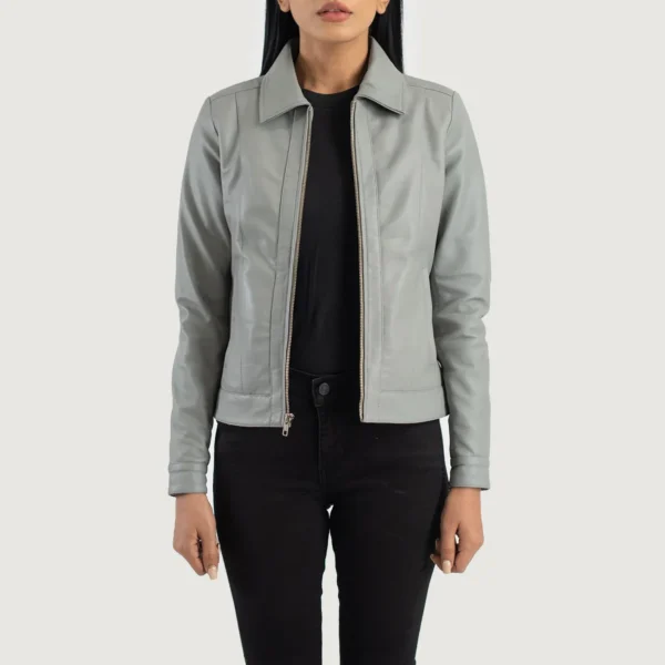 Buy Best Classic Looking Fashion Vixen Grey Classic Collar Leather Jacket - Image 2