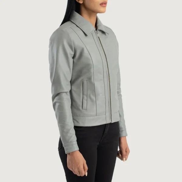 Buy Best Classic Looking Fashion Vixen Grey Classic Collar Leather Jacket - Image 4