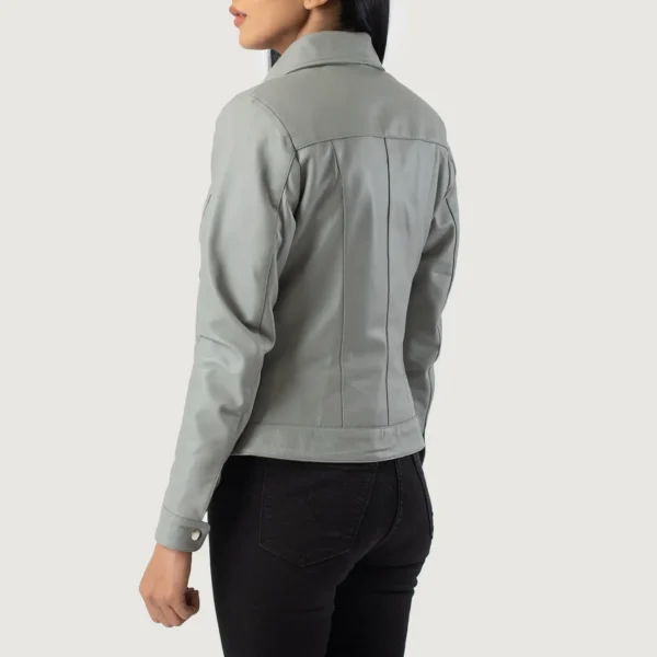 Buy Best Classic Looking Fashion Vixen Grey Classic Collar Leather Jacket - Image 5