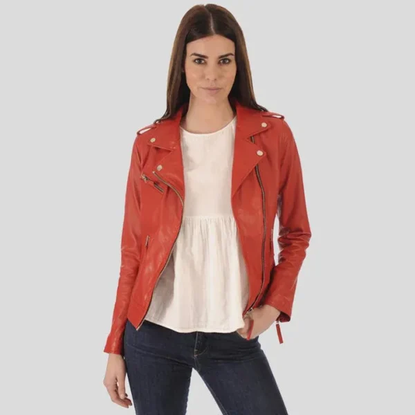Buy Best Fashion Callie Red Biker Leather Jacket - Image 3