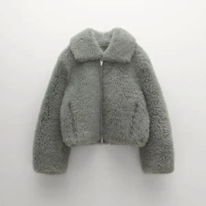 Buy Buy Best Classic Looking New Grey Womens Winter Shearling Short Fox Fur Jacket