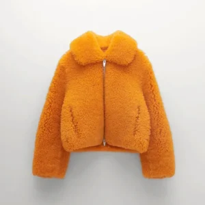 Buy Womens Orange Winter fox Fur Shearling Leather Jacket