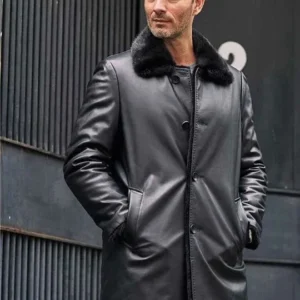 Mink Fur Coat Long Fur Outwear Black Leather Overcoat