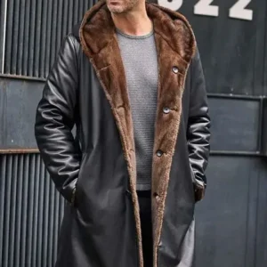 Cowhide Shearling Fur Parkas Hooded Leather Coat