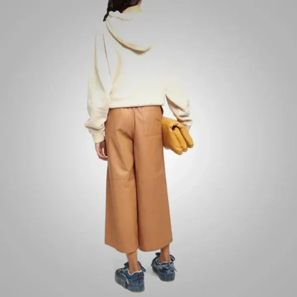 Women Soft Sheepskin Brown leather pants - Image 3
