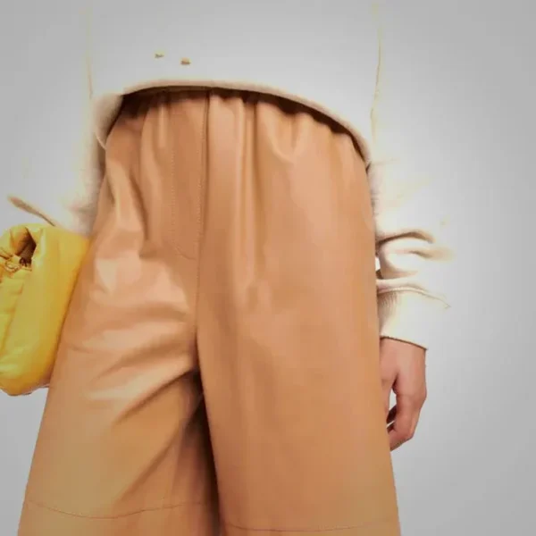Women Soft Sheepskin Brown leather pants - Image 2