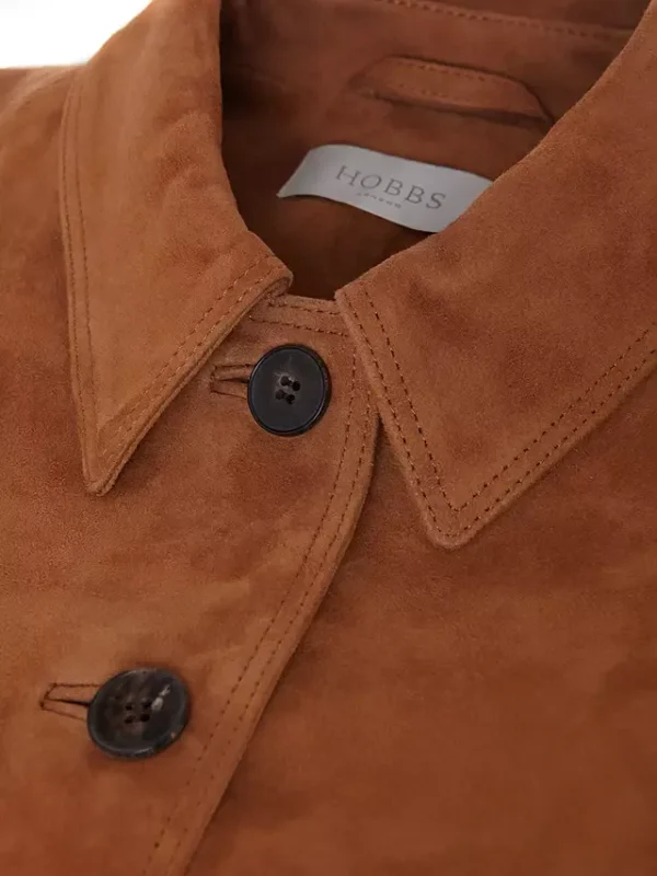Hobbs Ashlee Button Suede Jacket, Tan - Image 4